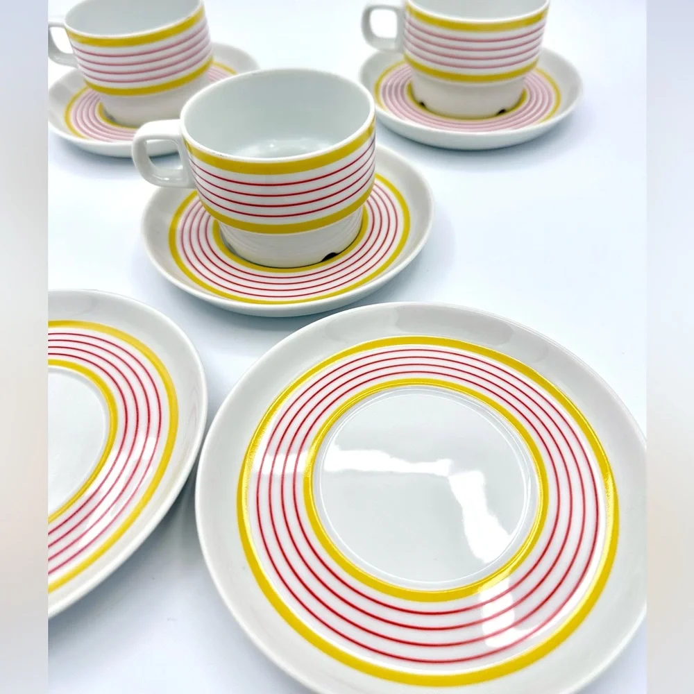 Vintage Retro IKEA Striped Tea Cups and Saucers
